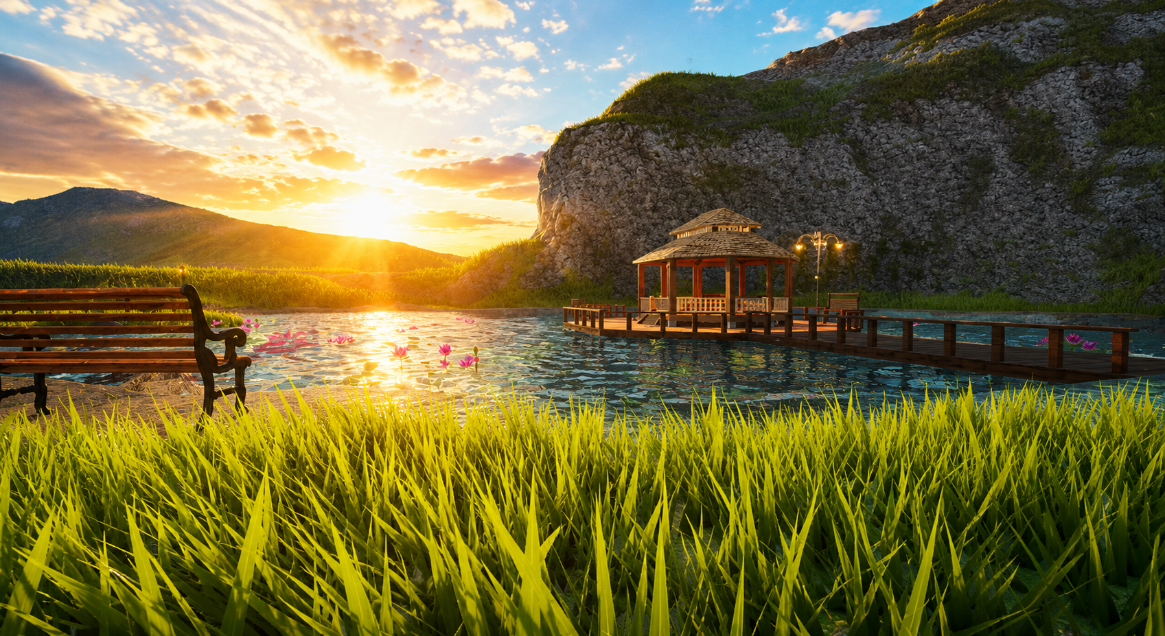 Sunset In Lake